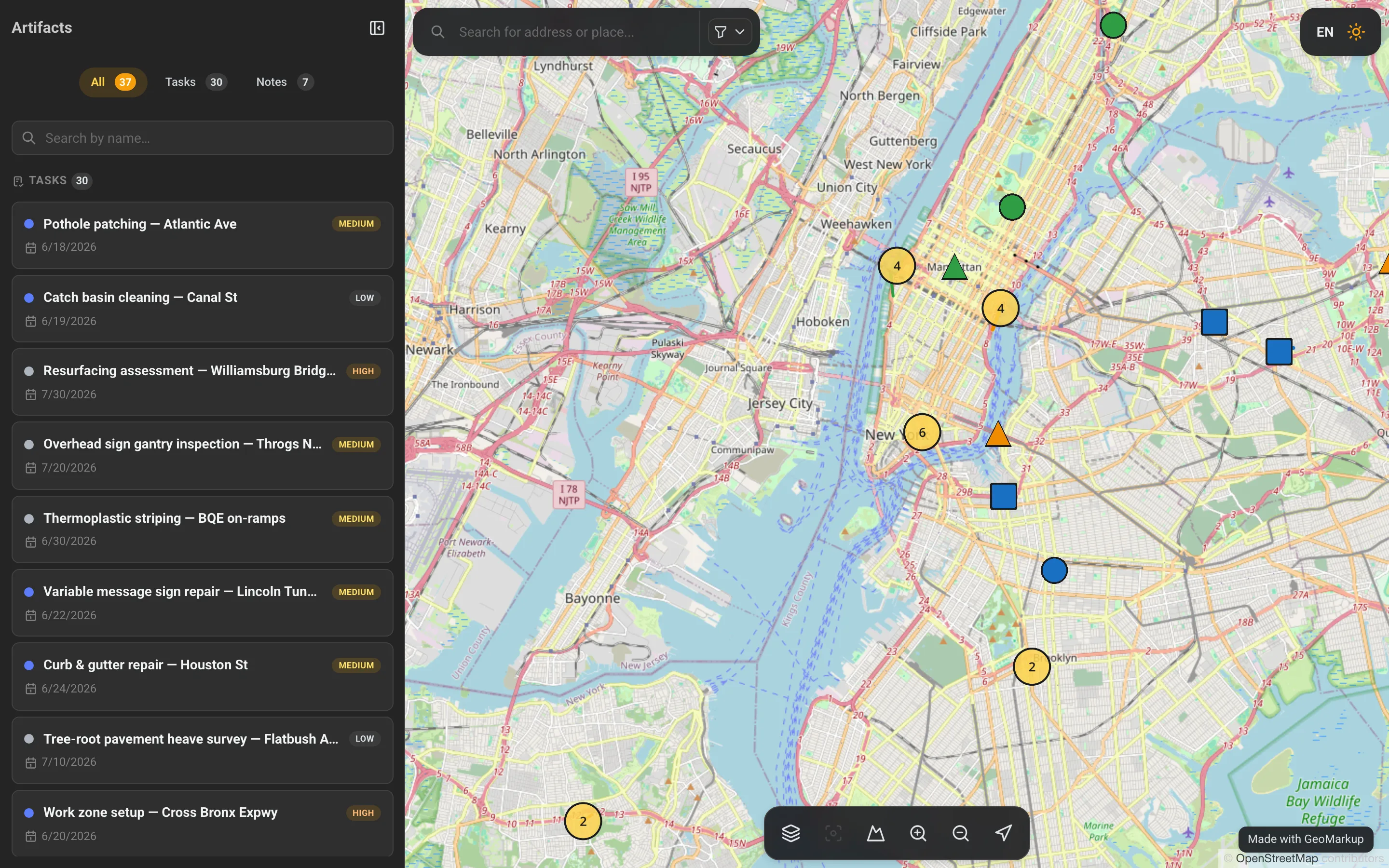 The public, read-only map a share recipient sees in the browser