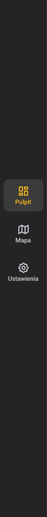 Menu boczne z pozycjami Pulpit, Mapa i Ustawienia