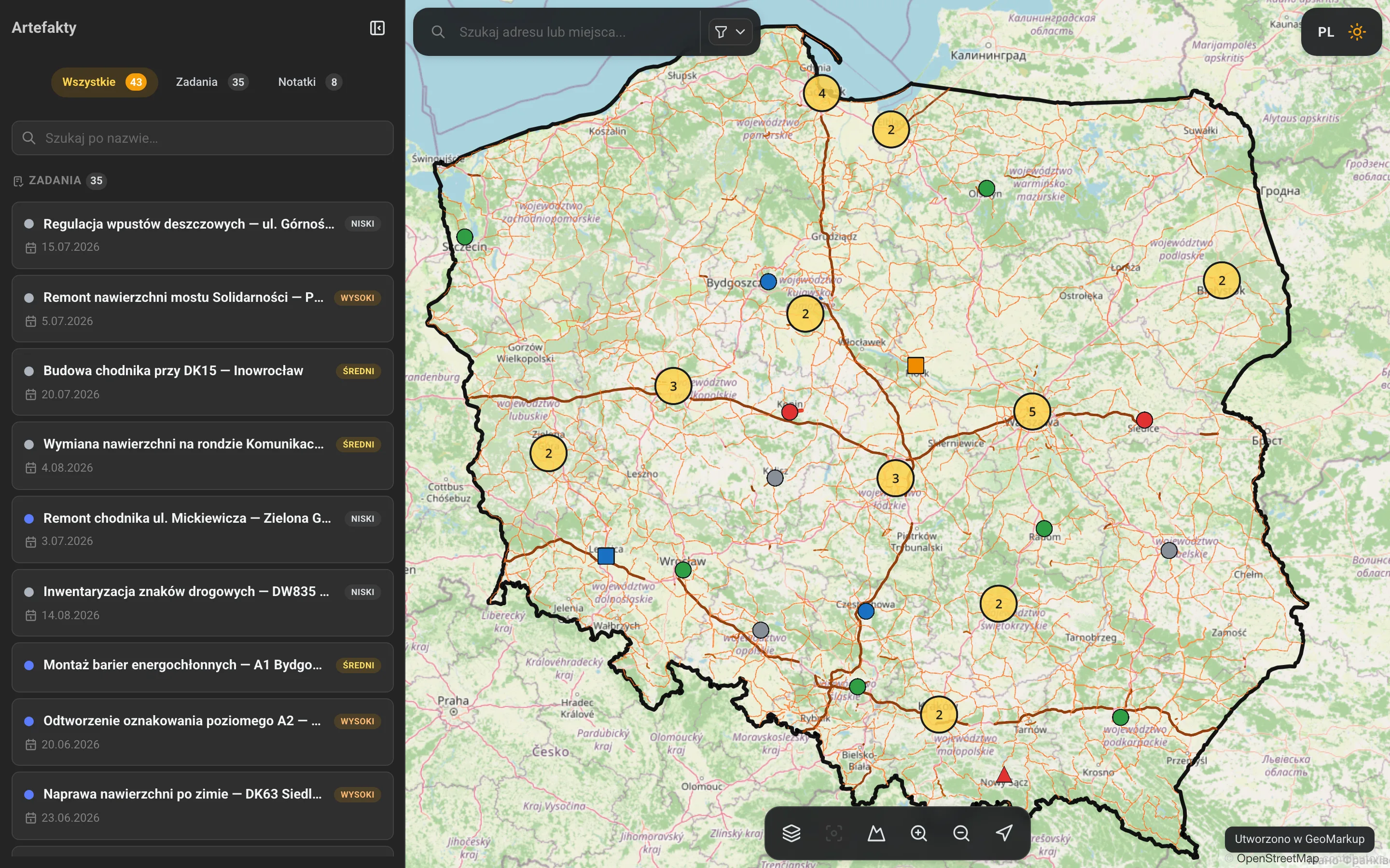 Publiczna mapa tylko do odczytu, którą odbiorca udostępnienia widzi w przeglądarce
