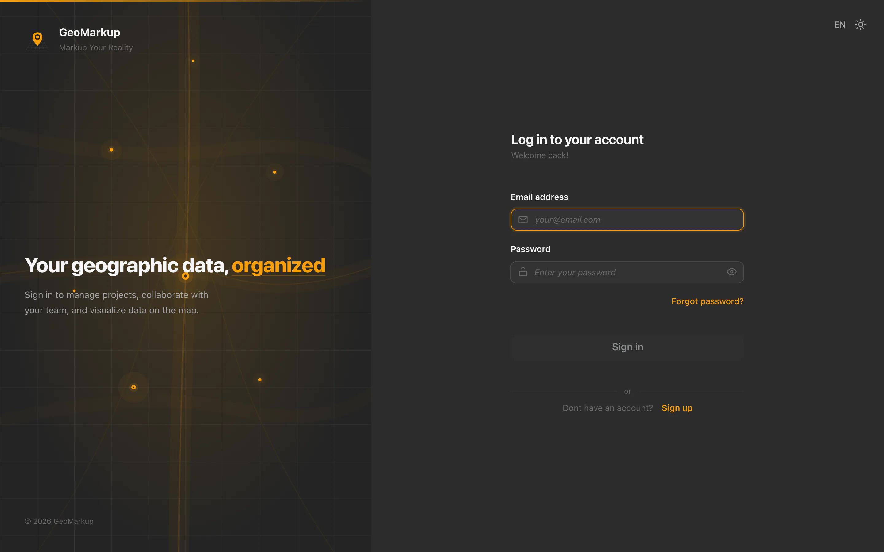 GeoMarkup sign-in screen