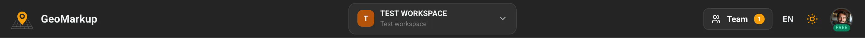 The top bar with the logo, workspace switcher and account buttons