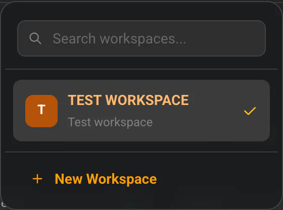 The expanded workspace switcher with search and the "New Workspace" button