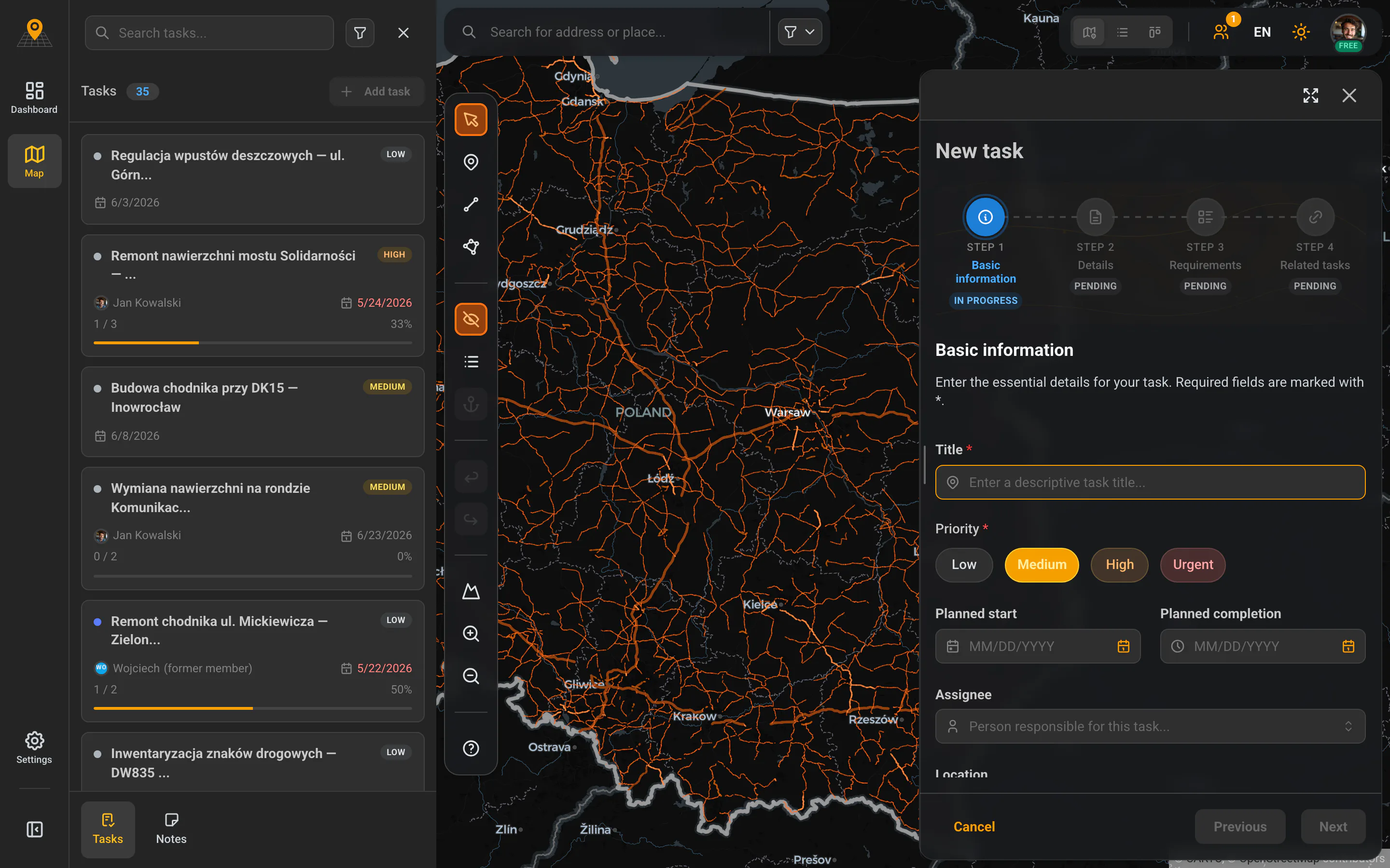 GeoMarkup — drawing a new task on the map