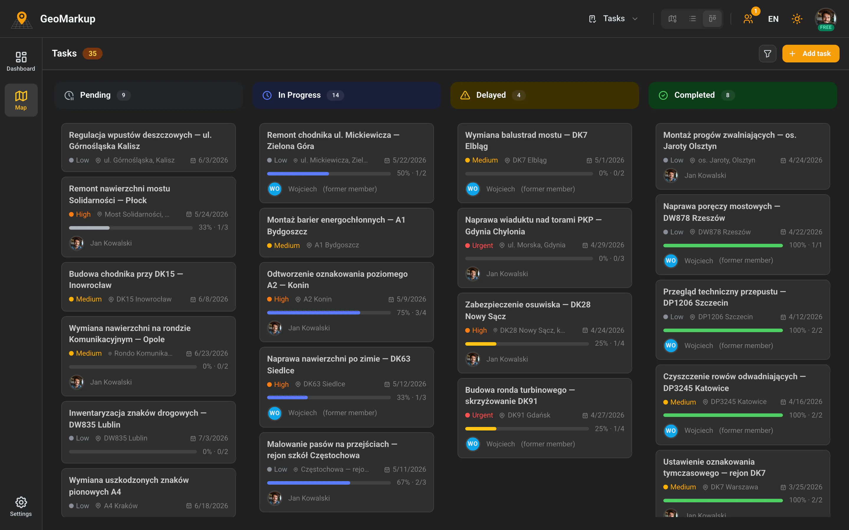 GeoMarkup — Kanban board