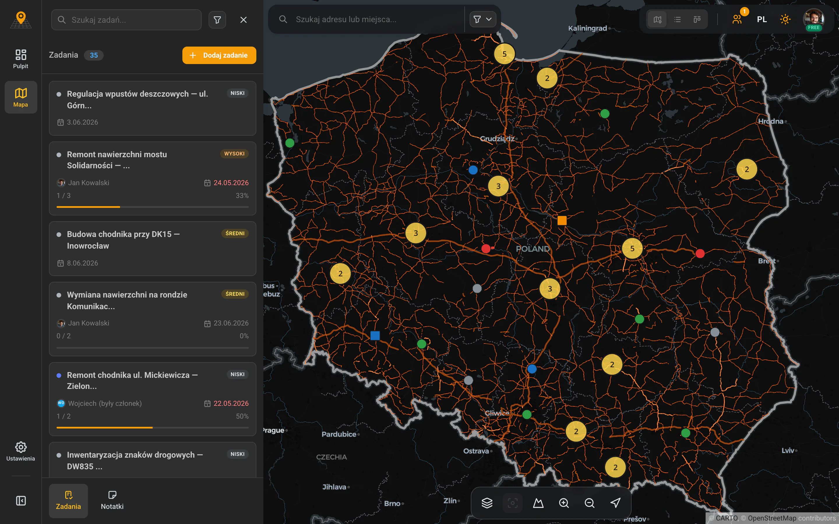 GeoMarkup — map view with task pins